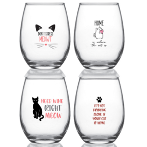 Cats Set H - 15oz Stemless Wine Glasses