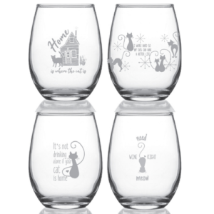 Cats Set G1 - 15oz Stemless Wine Glasses