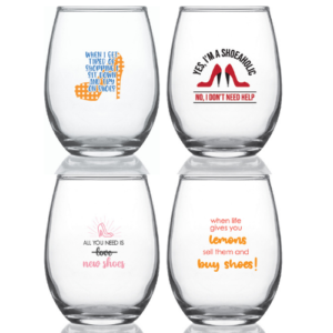 Shoeaholics Set U - 15oz Stemless Wine Glasses