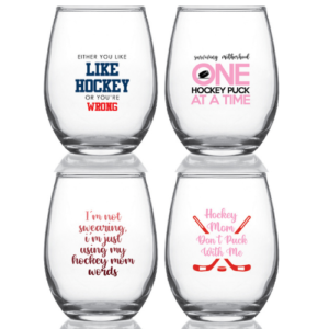 Hockey Mom Set O - 15oz Stemless Wine Glasses