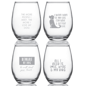 Dogs Set J1 - 15oz Stemless Wine Glasses